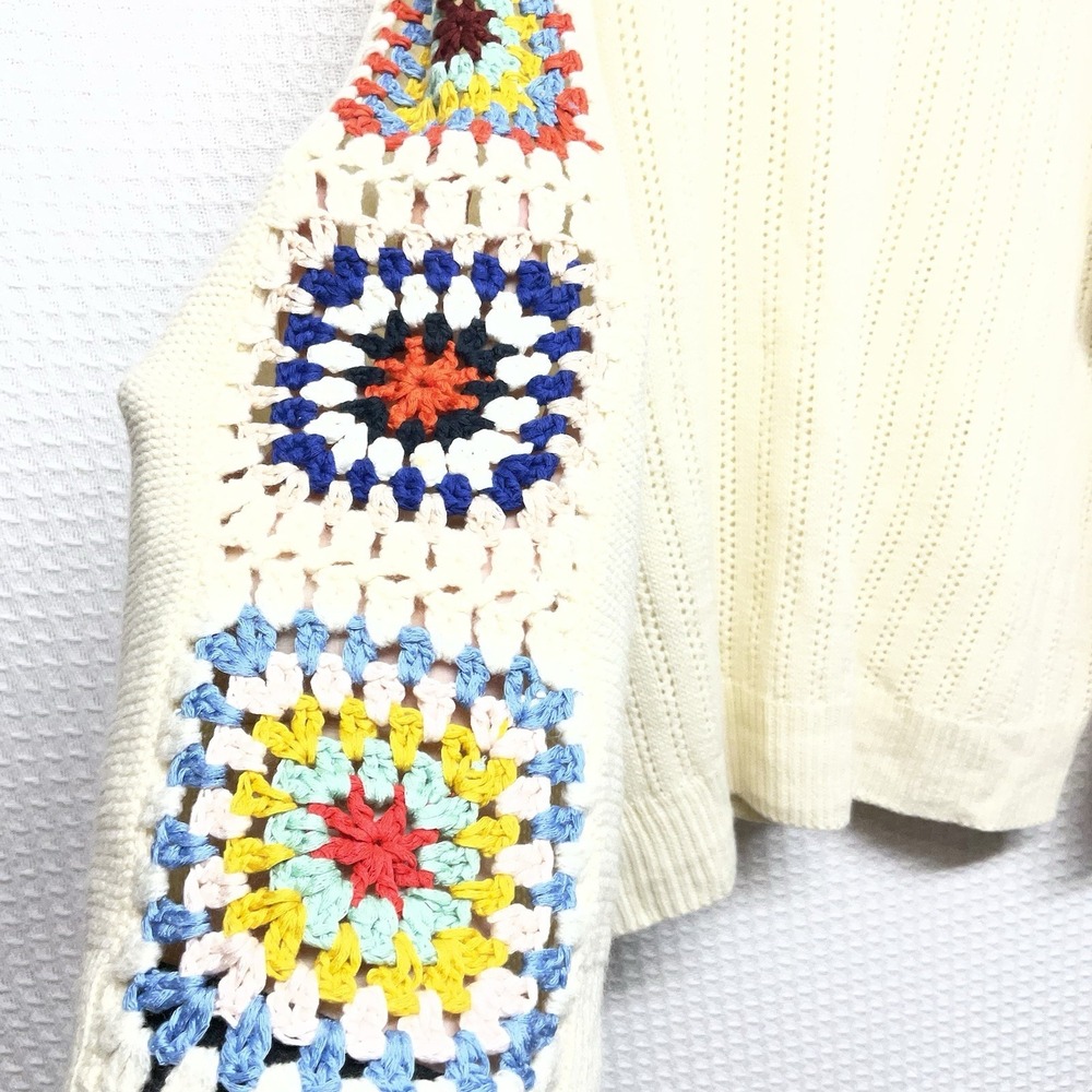 Anthropologie Sweater XL Granny Square Crochet Cottage Core Peasant Bohemian - Picture 4 of 9